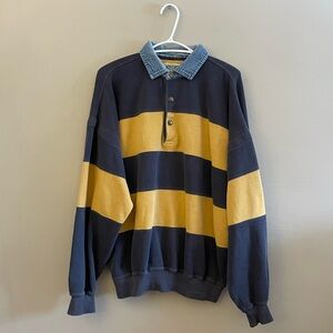 Vintage WindRiver Navy & Yellow Striped Ruby Sweater W Denim Snap Button Collar